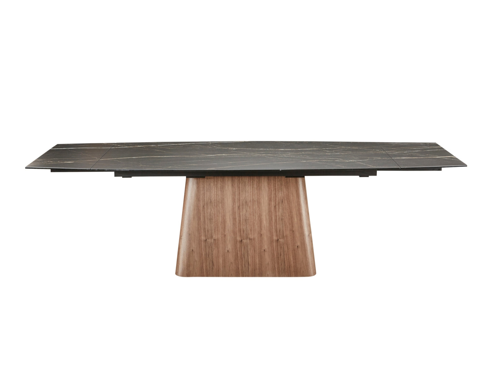 Totem XL motorized dining table with walnut base and rectangular